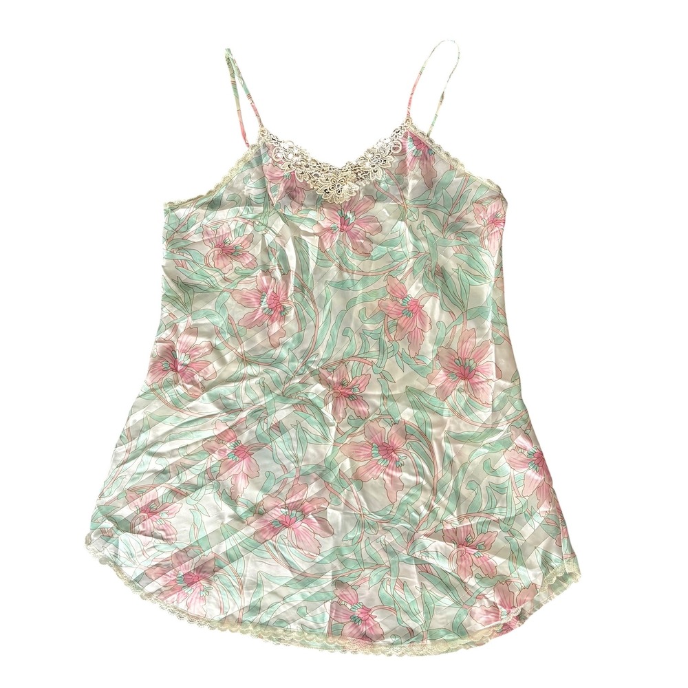 Vintage Inner Most Sears Floral Lace Trim Chemise Nightgown Pink Mint L Coquette